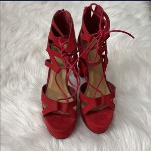 Red strapy heels